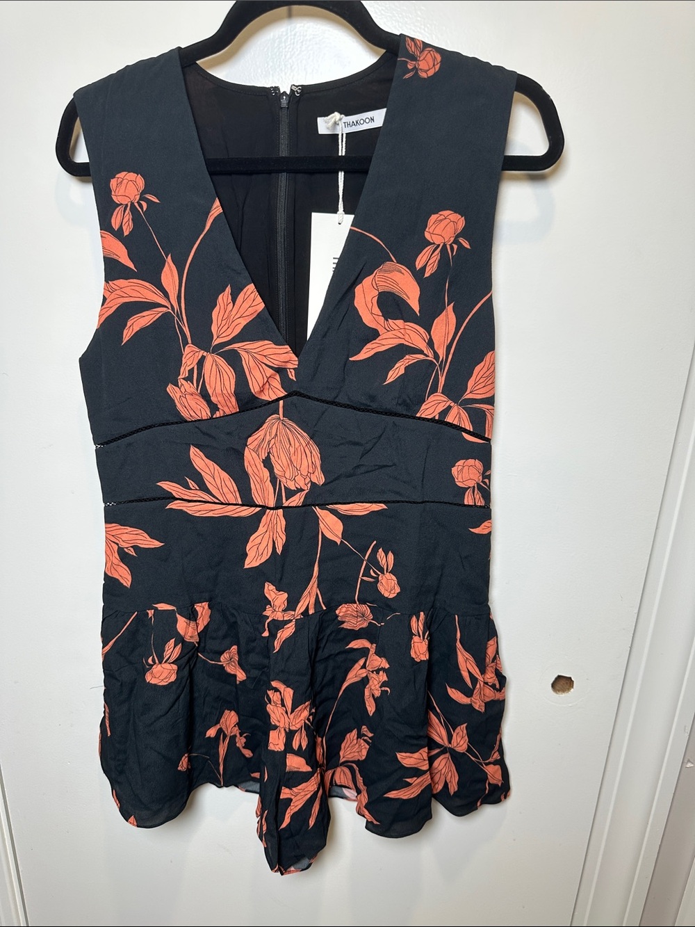 Thakoon Black Romper with Coral Floral Print (26)